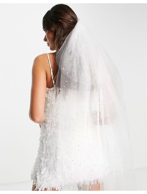 Y.A.S Bridal Exclusive pearl embellished veil in white