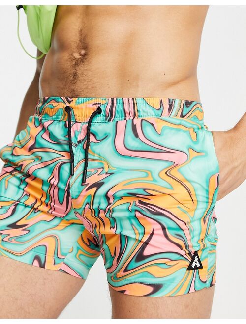 Bershka wave print swim shorts in turquoise