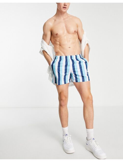 Bershka stripe swim shorts in blue