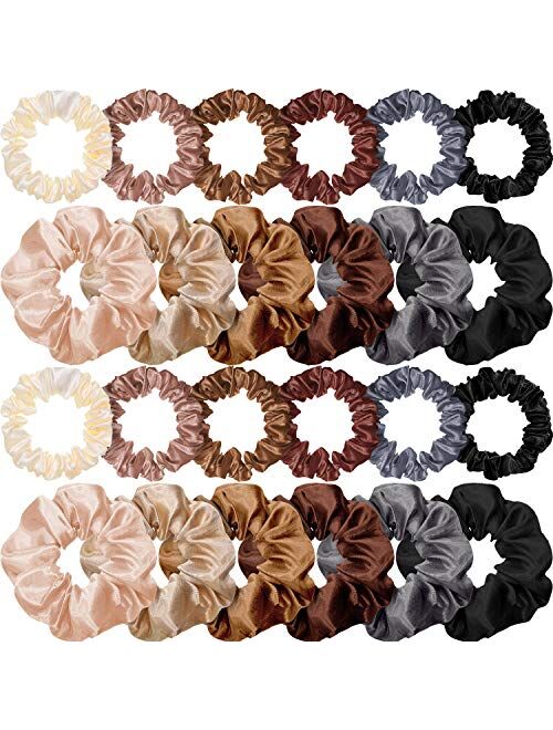 WILLBOND 24 Pieces Satin Hair Scrunchies Silk Elastic Hair Bands Skinny Hair Ties Ropes Ponytail Holder for Women Girls Hair Accessories Decorations
