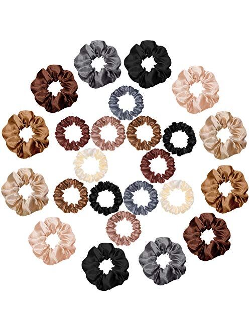WILLBOND 24 Pieces Satin Hair Scrunchies Silk Elastic Hair Bands Skinny Hair Ties Ropes Ponytail Holder for Women Girls Hair Accessories Decorations