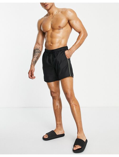 ASOS DESIGN swim shorts with pipping mid length