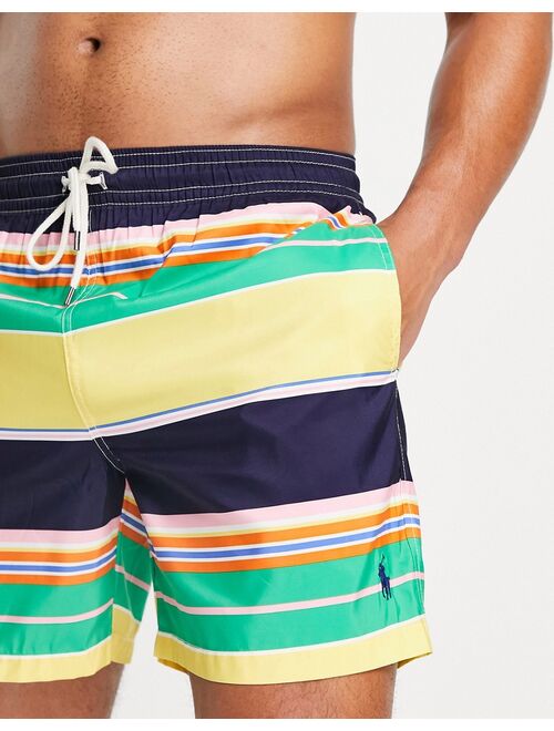 Polo Ralph Lauren Traveler icon logo varied stripe swim shorts in yellow multi