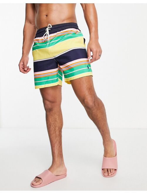 Polo Ralph Lauren Traveler icon logo varied stripe swim shorts in yellow multi
