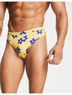 swim briefs in yellow floral print