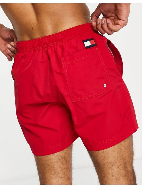 Tommy Hilfiger flag leg logo mid length swim shorts in red