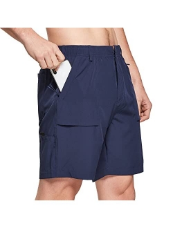 Men's 7" Casual Shorts for Summer Elastic Waist Quick Dry Lightweight Short with Cargo Hiking Fishing