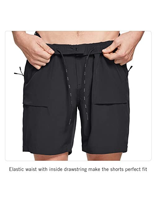 BALEAF Men's 7" Casual Shorts for Summer Elastic Waist Quick Dry Lightweight Short with Cargo Hiking Fishing