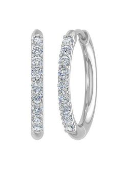 1/4 Carat to 1/2 Carat Round White Diamond Ladies Hoop Earrings in 10K Gold or 950 Platinum