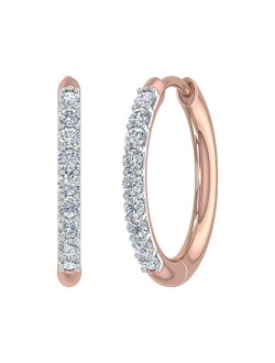 1/4 Carat to 1/2 Carat Round White Diamond Ladies Hoop Earrings in 10K Gold or 950 Platinum