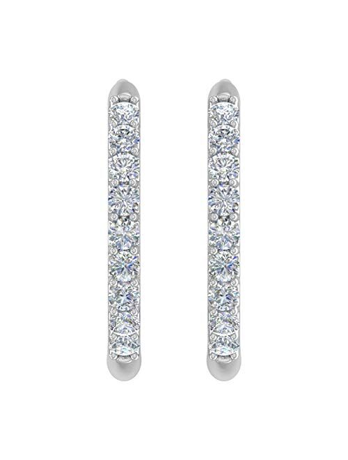 Finerock 1/4 Carat to 1/2 Carat Round White Diamond Ladies Hoop Earrings in 10K Gold or 950 Platinum