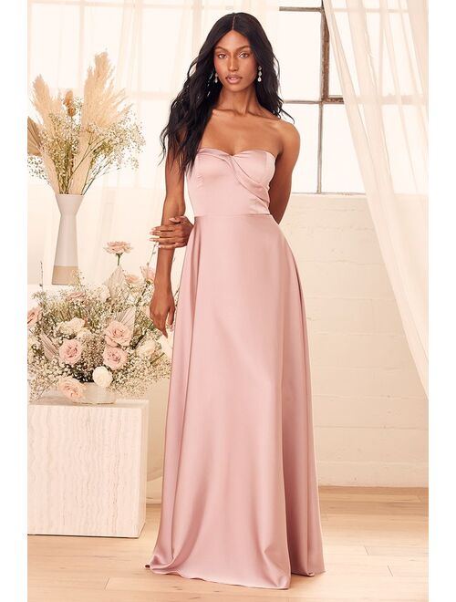Lulus Real Romantic Light Rose Satin Strapless Maxi Dress