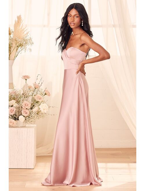 Lulus Real Romantic Light Rose Satin Strapless Maxi Dress