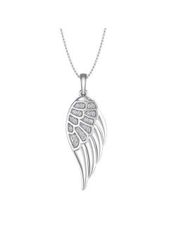 925 Sterling Silver or in 18K Yellow Gold over Sterling Silver Angel Wing Diamond Pendant Necklace (1/10 Carat)