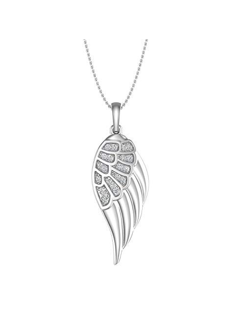 Finerock 925 Sterling Silver or in 18K Yellow Gold over Sterling Silver Angel Wing Diamond Pendant Necklace (1/10 Carat)