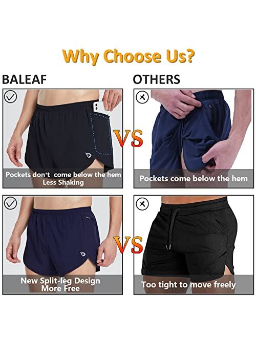 BALEAF Men's 3'' Running Shorts Athletic Quick Dry with 2 Zipper Pockets Liner
