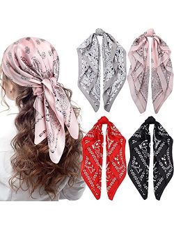 Syhood 4 Pieces 27 Inch Satin Headband Scarves Silk Feeling Bandana Boho Head Scarves for Women Girls
