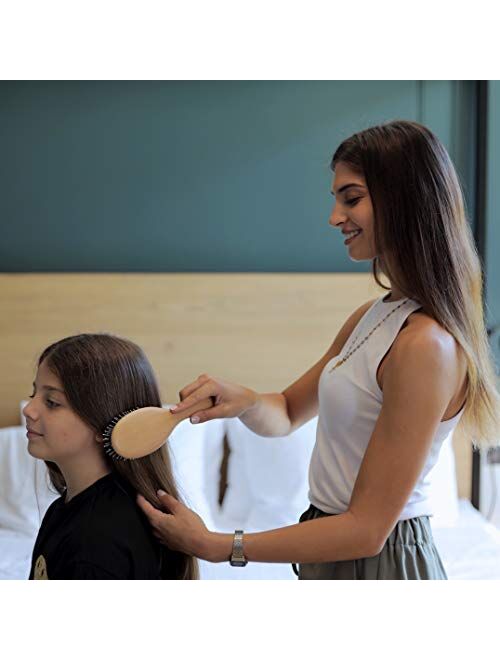 Chibello Boar Bristle Hair Brush Set for Thick and Normal Hair. Hand Polished Natural Wood Handle for a Refined Look and Feel. Restore Healthy Shine, Improve Growth, Redu