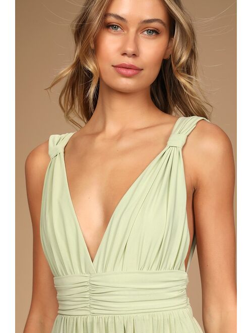 Lulus Mesmerized by Love Light Sage Mesh Lace-Up Maxi Dress