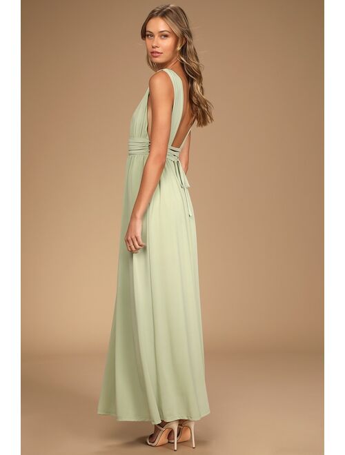 Lulus Mesmerized by Love Light Sage Mesh Lace-Up Maxi Dress
