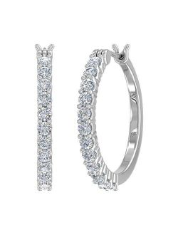 1/4 Carat to 3/4 Carat Natural Diamond Hoop Earrings in 10K Gold or 950 Platinum