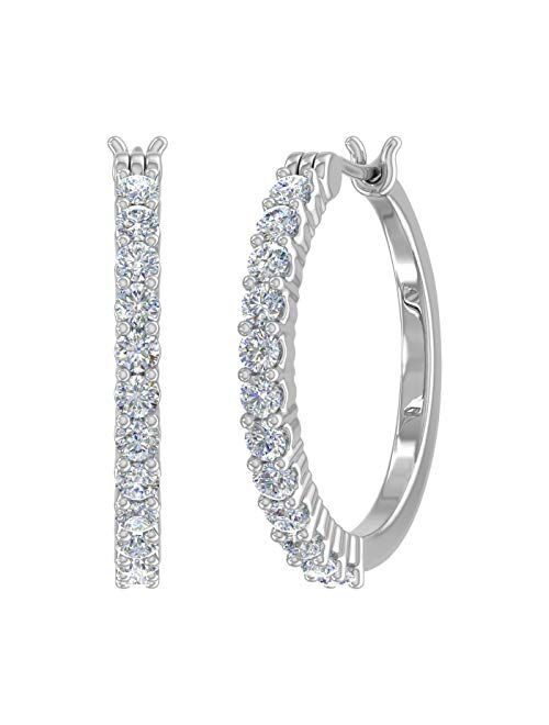 Finerock 1/4 Carat to 3/4 Carat Natural Diamond Hoop Earrings in 10K Gold or 950 Platinum