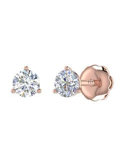 1/2 Carat Round Diamond Stud Earrings in 14K Gold (with Screw Back)