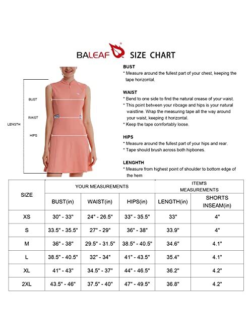 BALEAF Women's Golf Tennis Dress Sleeveless 4-Pockets with Inner Shorts UPF 50+ Athletic Sports Workout