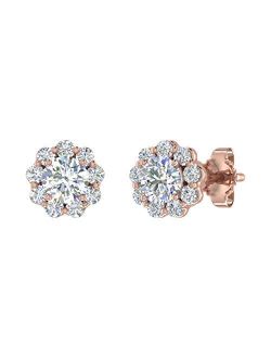 1/2 Carat Flower Shaped Cluster Diamond Earrings in 10K Gold - IGI Certified