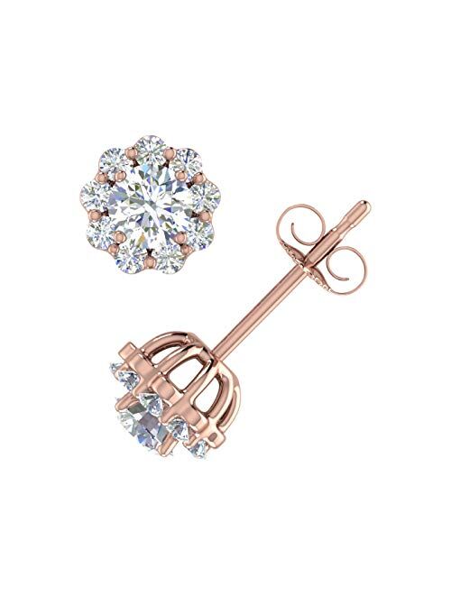 Finerock 1/2 Carat Flower Shaped Cluster Diamond Earrings in 10K Gold - IGI Certified