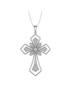 1/10 Carat to 1/2 Carat Diamond Cross Pendant Necklace in 10K White Gold (Silver Chain Included)