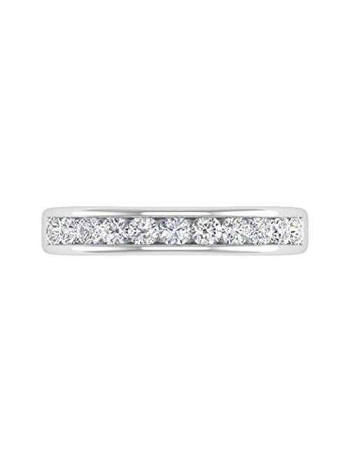 Finerock 1/2 Carat to 1 Carat Channel Set Diamond Wedding Band Ring in 14K White Gold