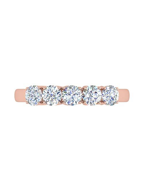 Finerock 1 Carat 5-Stone Diamond Wedding Band Ring in 10K Gold