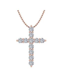 1/2 Carat to 1 Carat Diamond Cross Pendant Necklace in 14K Gold (With Silver Chain) - IGI Certified