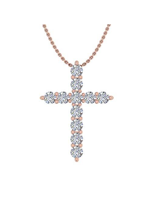 Finerock 1/2 Carat to 1 Carat Diamond Cross Pendant Necklace in 14K Gold (With Silver Chain) - IGI Certified