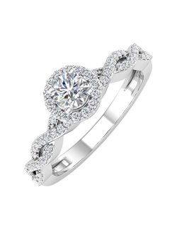 14K Gold Round White Diamond Ladies Solitaire Swirl Halo Engagement Ring (0.40 Carat) (I1-I2 Clarity)