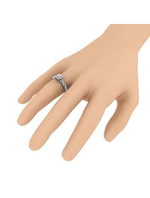 Finerock 14K Gold Round White Diamond Ladies Solitaire Swirl Halo Engagement Ring (0.40 Carat) (I1-I2 Clarity)