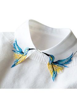 Shinywear Beads Embroidered False Shirt Collar Casual Detachable Lapel Retro British Dicky White