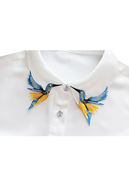 Shinywear Beads Embroidered False Shirt Collar Casual Detachable Lapel Retro British Dicky White