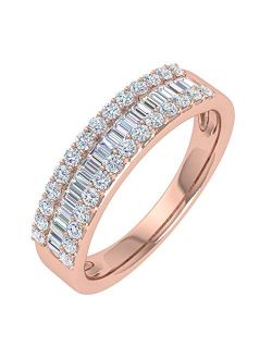 1/2 Carat Baguette and Round Shape Diamond Wedding Band Ring in 10K Gold - IGI Certified