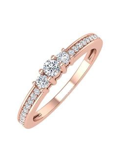 10K Solid Gold 3-Stone Diamond Engagement Ring (0.22 Carat)