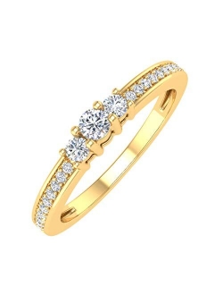 10K Solid Gold 3-Stone Diamond Engagement Ring (0.22 Carat)