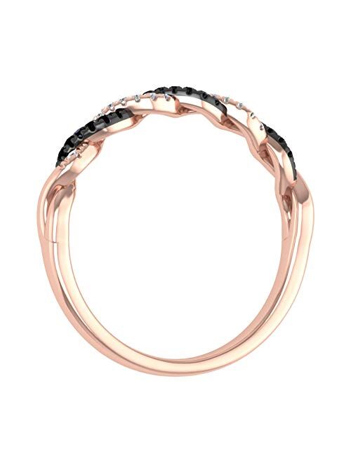 Finerock 1/10 Carat Twisted Black & White Diamond Wedding Band Ring in 10K Solid Gold