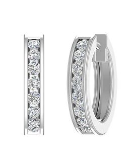 Platinum or 14K Gold Hoop Huggies Channel Set Diamond Earrings (SI1-SI2 Clarity, 1/2 carat)