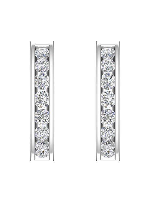 Finerock Platinum or 14K Gold Hoop Huggies Channel Set Diamond Earrings (SI1-SI2 Clarity, 1/2 carat)