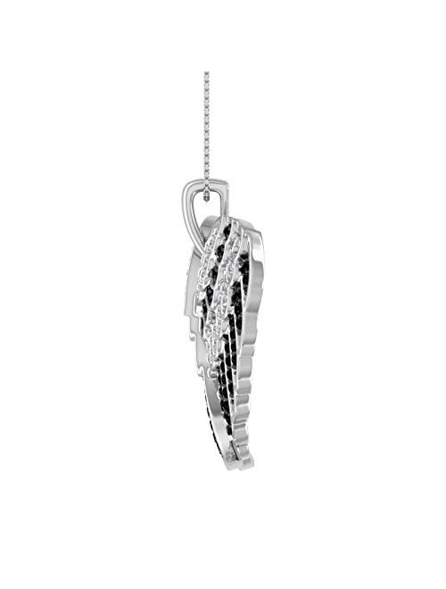 Finerock 1/2 ct White Diamond or Black & White Diamond Double Angel Wings Heart Necklace in 925 Sterling Silver