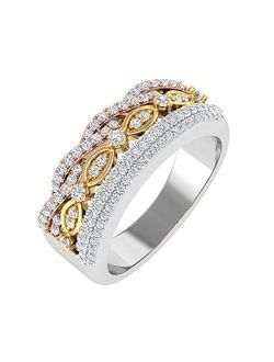 1/2 Carat Diamond Tri Color Wedding Band Ring in 10K Gold