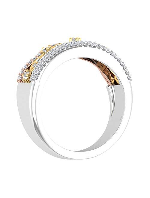 Finerock 1/2 Carat Diamond Tri Color Wedding Band Ring in 10K Gold