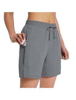 Women's 7" Long Running Shorts No Liner Zipper Pockets Quick Dry Athletic Workout Shorts