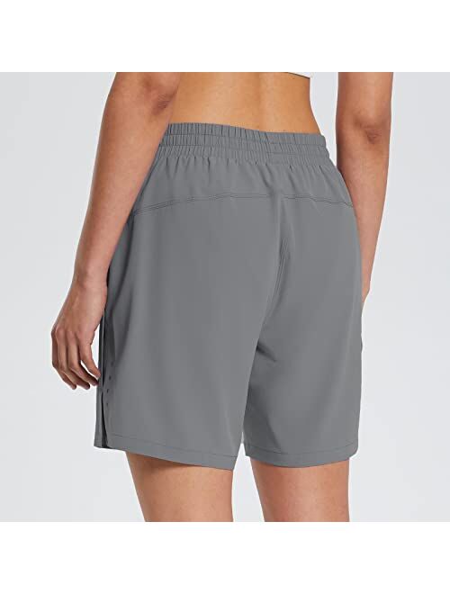 BALEAF Women's 7" Long Running Shorts No Liner Zipper Pockets Quick Dry Athletic Workout Shorts